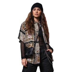 Vintage European Concepts Women's Size Medium Patchwork Retro StreetStyle‎ Shirt